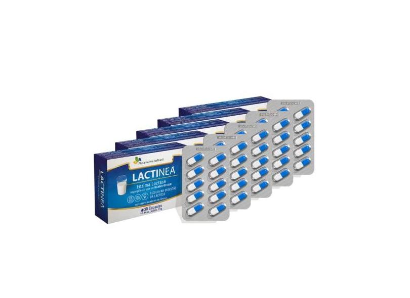 Kit Com 5 - Lactinea Enzima Lactase 30 Capsulas de 500mg Flora Nativa ...
