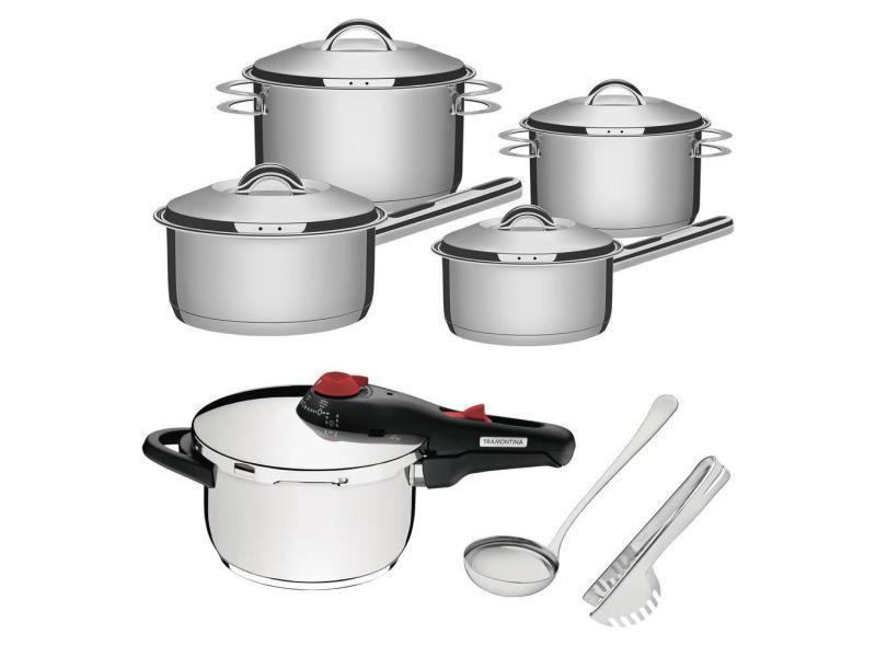 Panela de Pressão Tramontina Solar 4,5 L + Jogo de Panelas Tramontina Aço Inox Solar 4 peças 