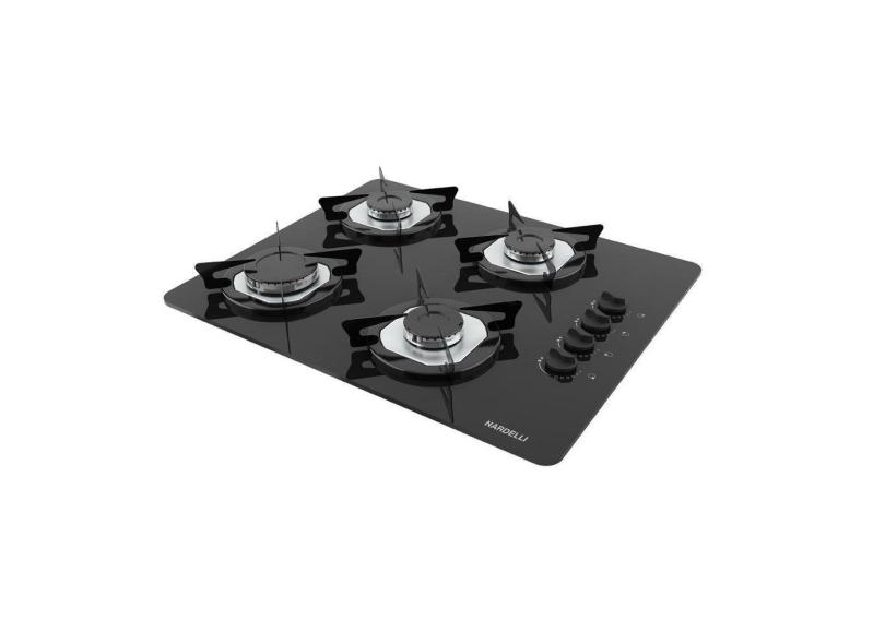 Cooktop à Gás Ndl Vidro Flange Inox 4 Bocas Preto Bivolt