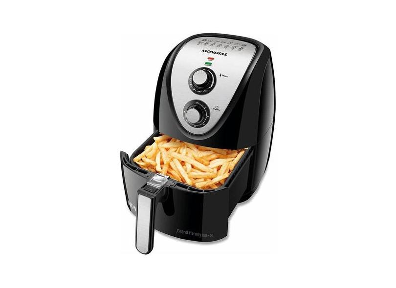 Fritadeira Elétrica Air Fryer Mondial 5l Grand Family fritadeira mondial, fritadeira elétrica, fritadeira sem óleo, air fryer mondial, air fryer 5 litros, fritadeira preta, air fryer preta