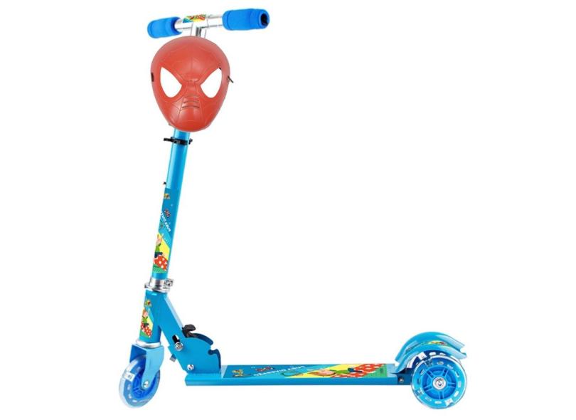 Patinete Veloz 3 Roda Led Menino 50Kg + Máscara Homem Aranha