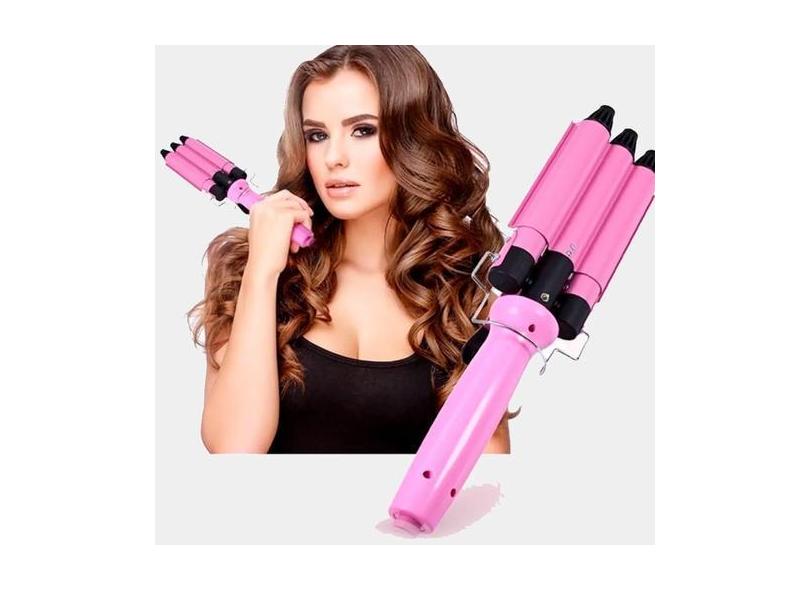 Cacheador Tri-Ondas Rosa 25mm Bivolt Profissional Cabelo - Bivena