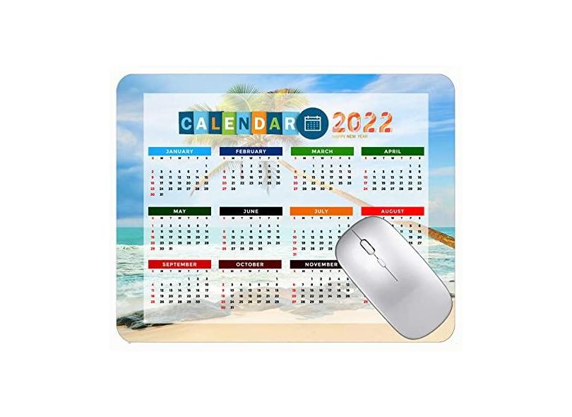 Mouse pad calendário 2022 com feriados, mouse pad com palmeiras do mar na praia das Filipinas