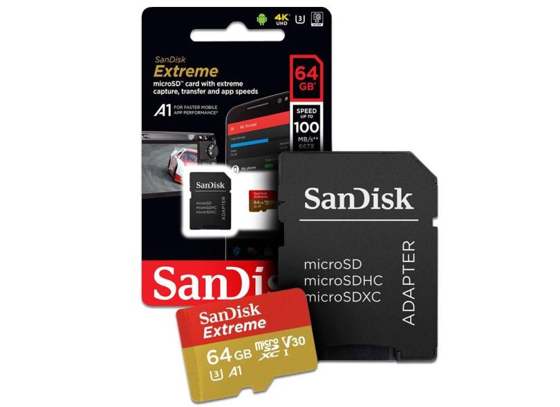 Cartão de Memória Micro SDXC com Adaptador SanDisk Extreme 64 GB SDSQXA2-064G
