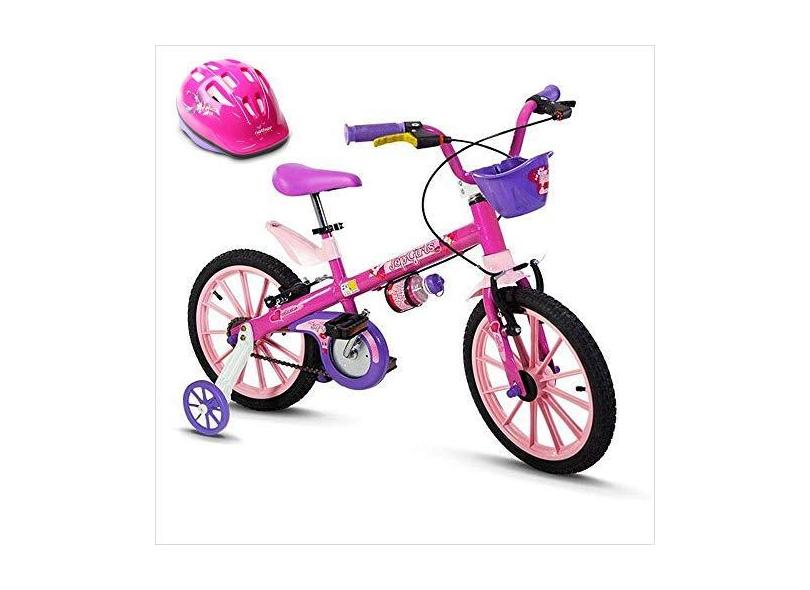 Bicicleta para menina Top Girls Aro 16 Nathor com Capacete Rosa