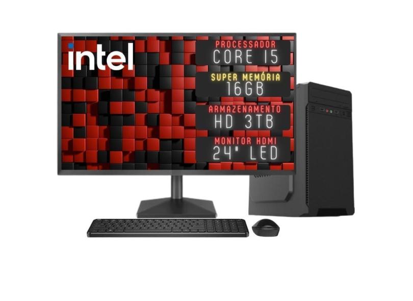 Computador Completo 3green Desktop Intel Core i5 16GB Monitor 24&quot; Full HD HDMI HD 3TB Windows 10 3D-153