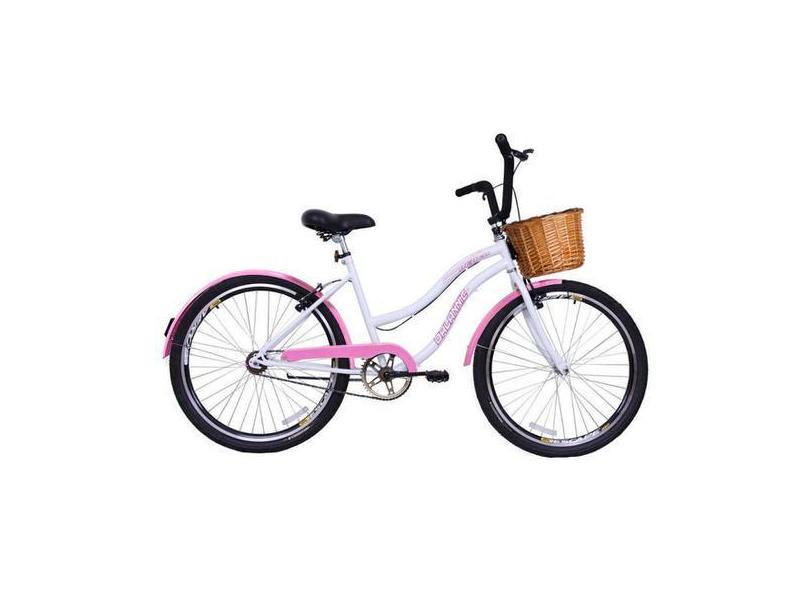 Bicicleta Retrô Vintage Aro 26 Feminina Beach Rosa Com Branco Com Cest