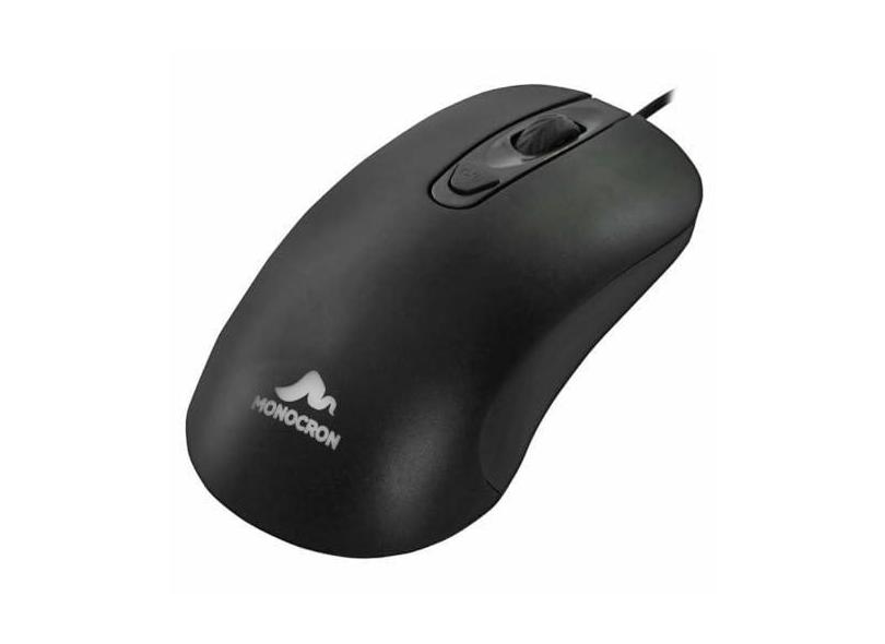 Mouse USB Óptico 1000 DPI 4 Botões Cabo 1.5m Monocron MN264-4D Preto