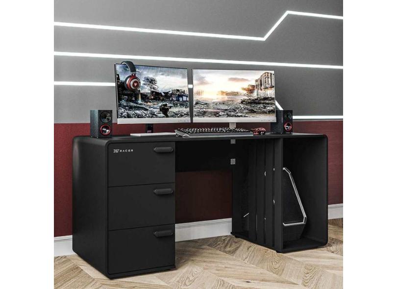 Mesa Gamer E Escritorio Home - Preto/logo Prata