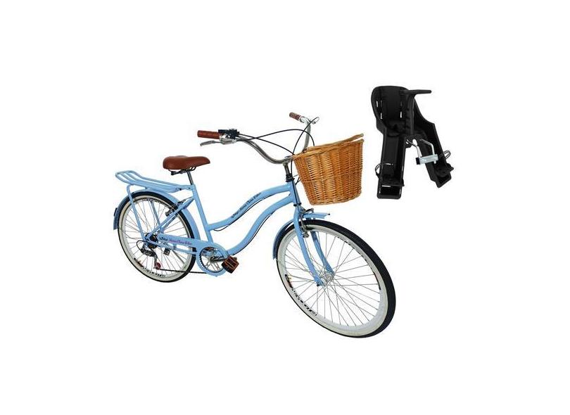 Bicicleta Retrô Aro 26 Cadeirinha Frontal Cesta De Vime 6V - Maria Cla