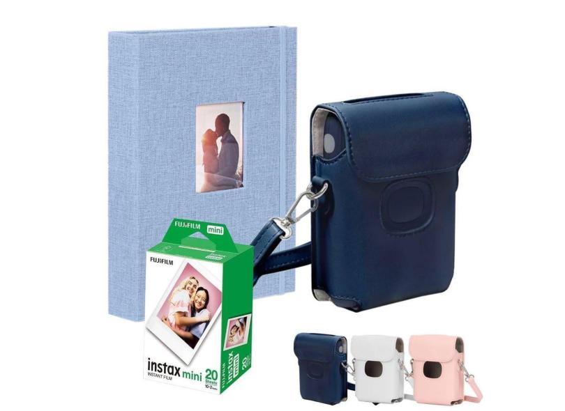 Bolsa Capa Para Impressora Instax Mini Link 2 Azul + Album + 20 Fotos