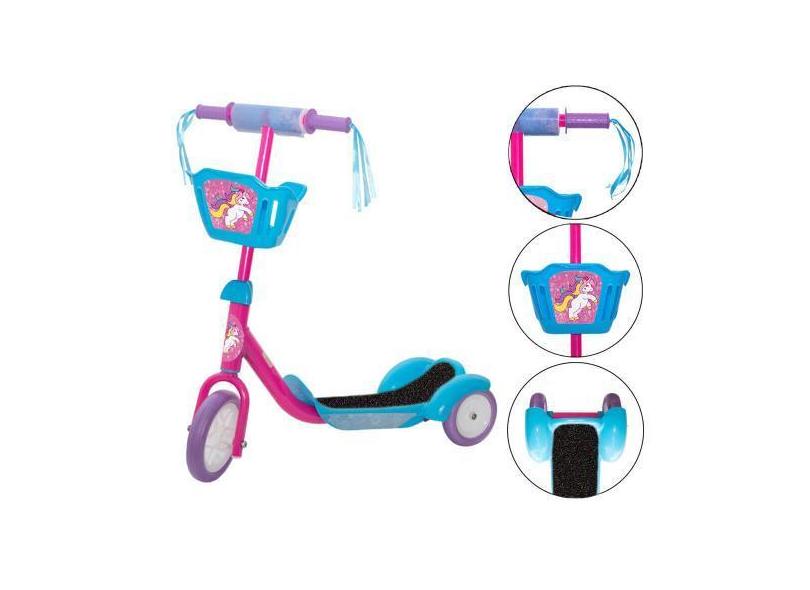 Patinete Menina Unicórnio Rosa Cestinha Para Criança Toys 2U