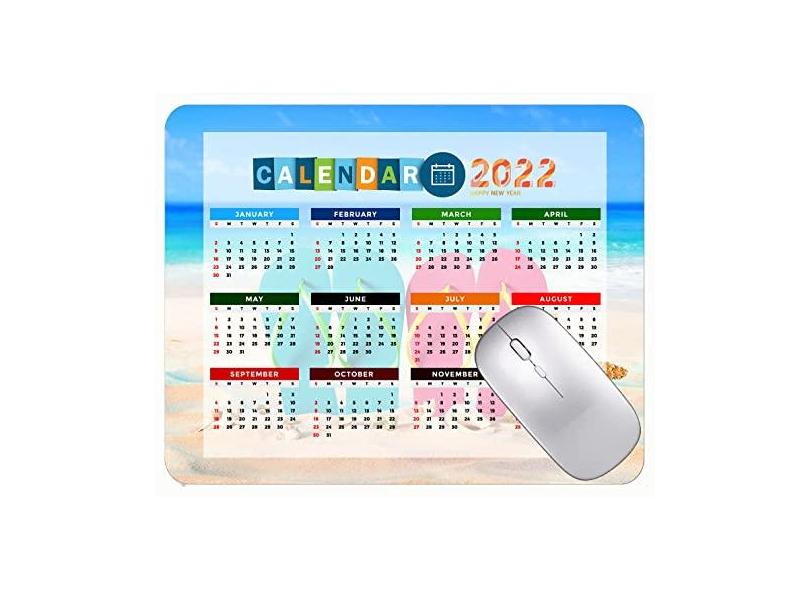 Mouse Pad 2022 Calendário com feriados, palmeiras de verão na praia, palmeiras de borracha antiderrapante