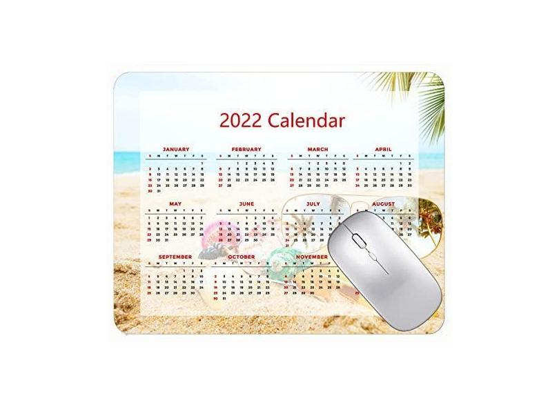 Mouse pad calendário 2022 fonte HD mouse pad gamer óculos de sol concha praia mar mouse pad com bordas costuradas