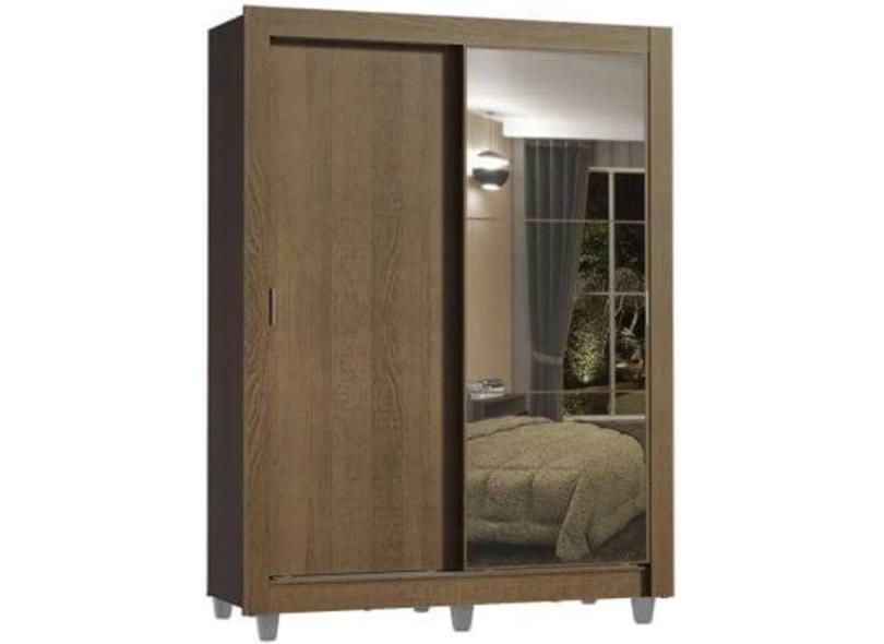 Guarda-Roupa Solteiro 2 Portas 4 Gavetas com Espelho Dallas Plus com Pés Madesa