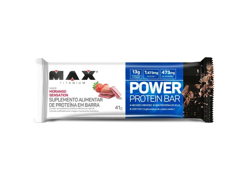 Max Titanium Barra De Proteina Power Protein Bar Morango Sensation 41G