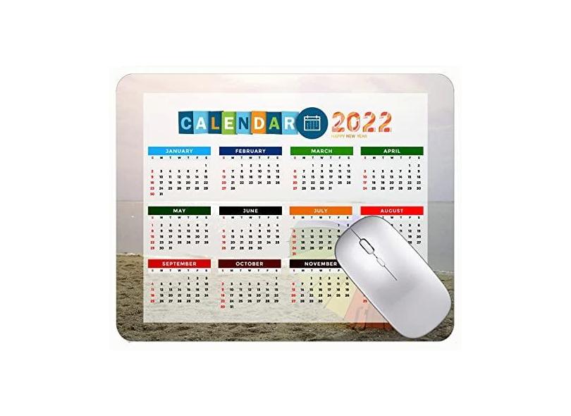 Mouse pad calendário 2022, fonte HD, mouse pad para jogos, linda árvore de praia e mar, base de borracha antiderrapante