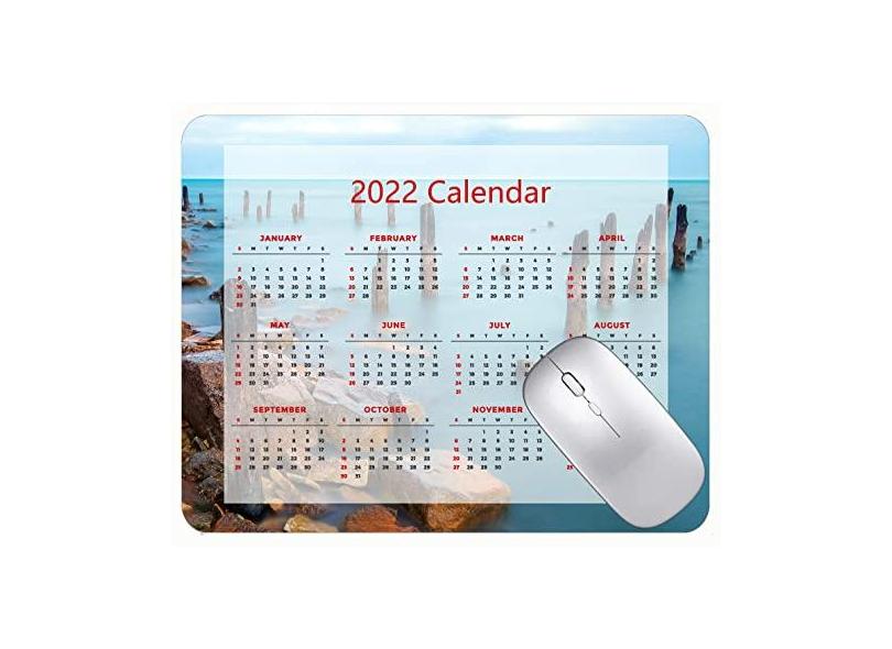 Mouse pad calendário 2022, fonte HD, mouse pad para jogos, pedra doca de tronco do mar, base antiderrapante de borracha