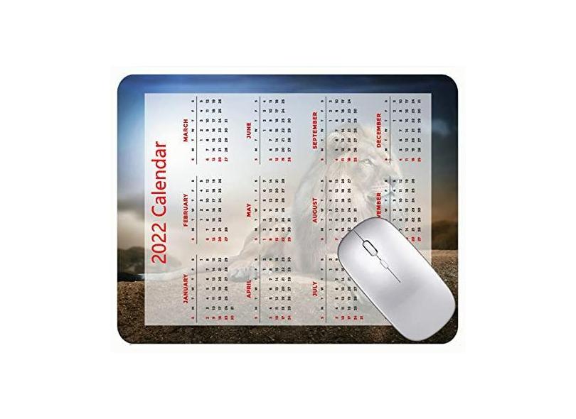 Mouse pad 2022 calendário com feriados, mouse pad para jogos Lion Stone Moon com bordas costuradas