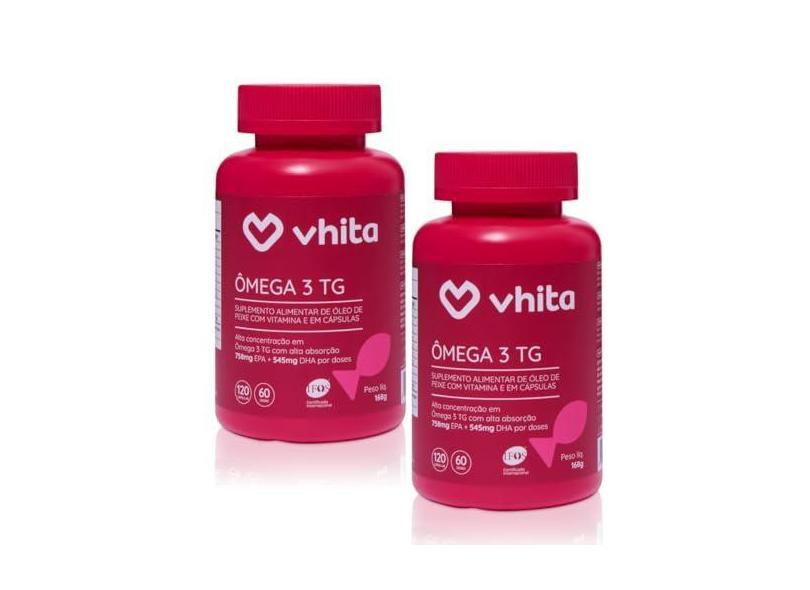Ômega 3 1000mg TG - Importado e rico EPA DHA com selo IFOS e Vitamina E de 120 caps (2 unidades) - Vhita