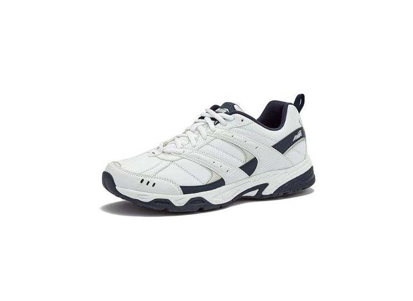 Avia Tênis masculino Avi-Verge - Cross Trainer, tênis masculino, Pickleball ou caminhada para homens, sapatos de quadra de largura média ou extra larga tamanho 38 a 50, Branco/Azul-marinho verdadeiro,