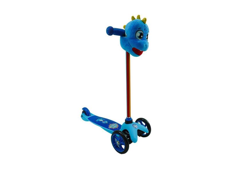 Patinete 3 Rodas Infantil Regulável Com Pelúcia Dino Azul