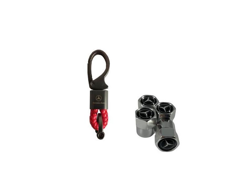 Kit Chaveiro Carro Metal Couro + Tampa Válvula Pneu Mercedes