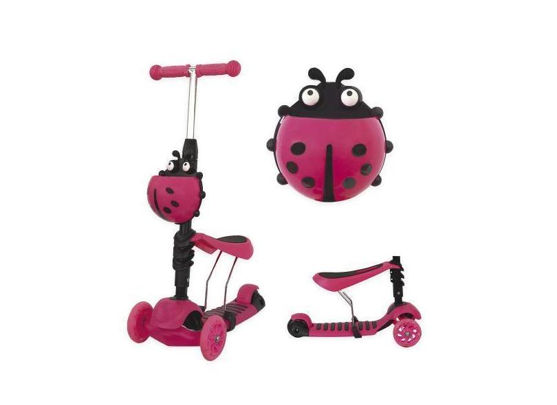 Patinete Infantil 3 Rodas Joaninha 2 Em 1 Com Luz - Rosa - Funs