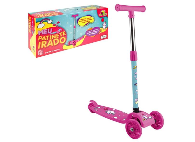 Patinete Infantil Unicórnio Para Meninas Rosa 3 Rodas Luzes