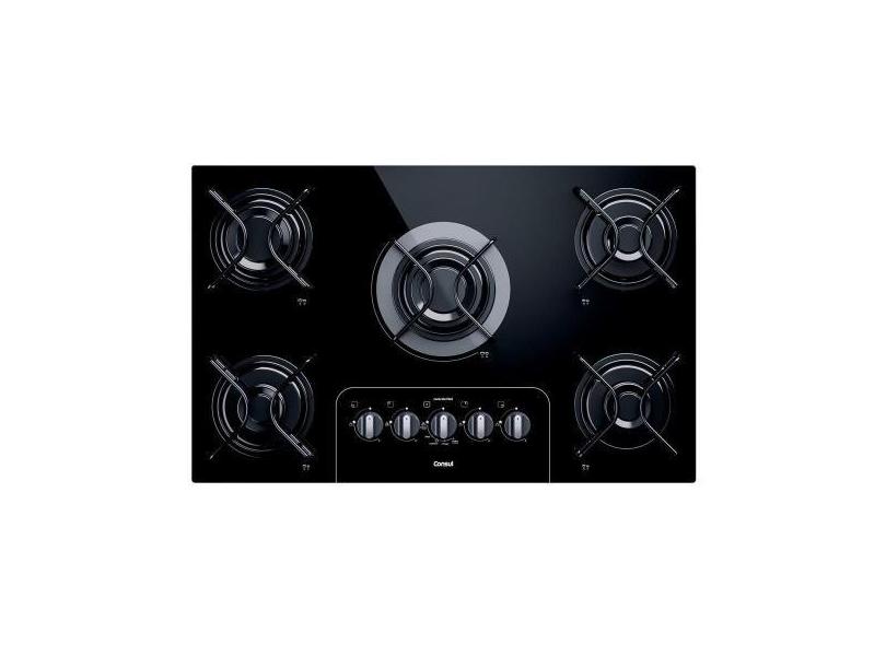 Cooktop Consul 5 Bocas Vidro Preto Chama Rápida Bivolt, 127v/220v