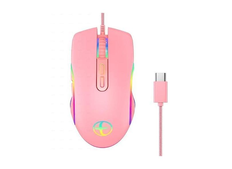 Acessórios para computador E32 7 chaves 3200 dpi rosa garotas rgb mouse de jogos de mouse com fio de mouse, interface: tipo C