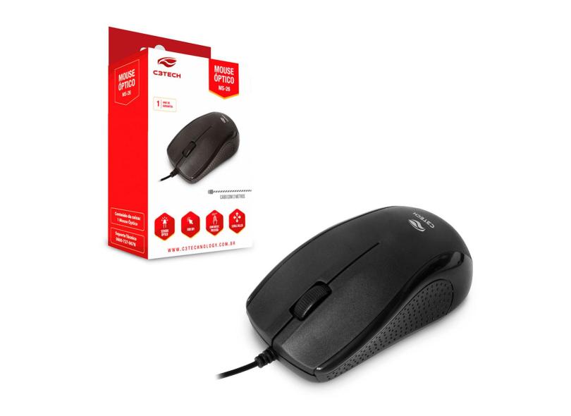 Mouse C3Tech MS-26BK, USB, 1000 DPI, Preto
