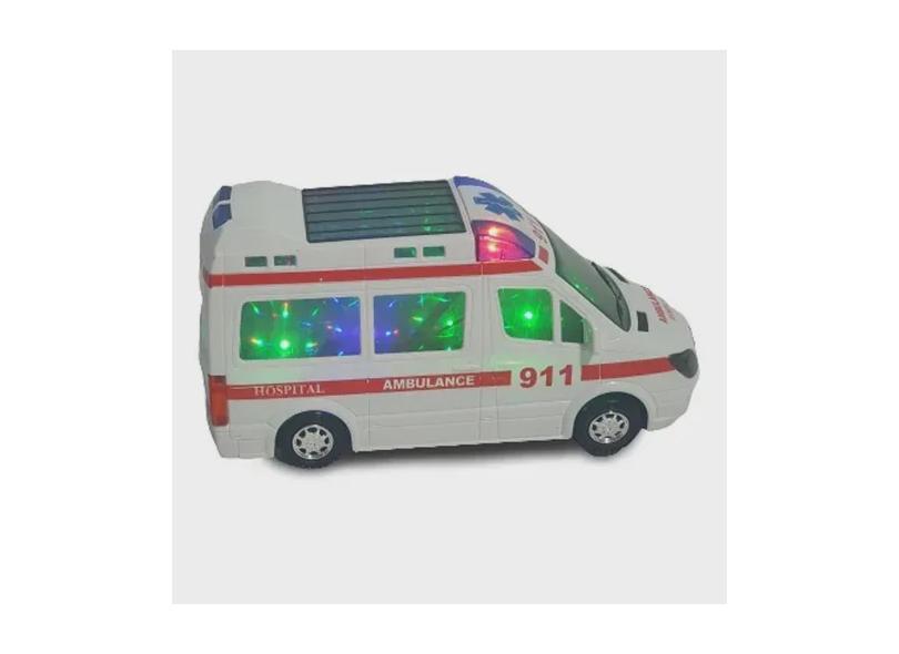 Carrinho De Ambulância Hospital Com Som Led Bate E Volta 3D