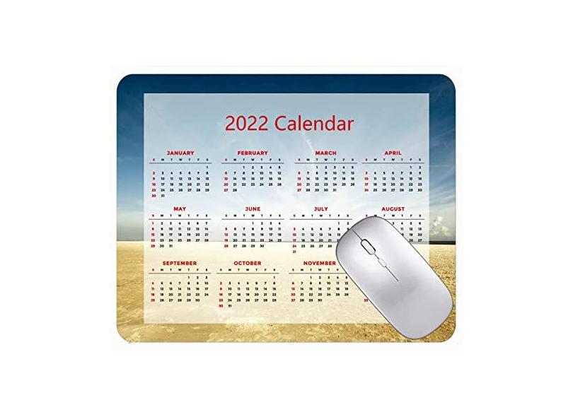 Mouse pad para jogos com calendário 2022, mouse pad para praia, mar, costa, nuvens, escritório, mouse pad