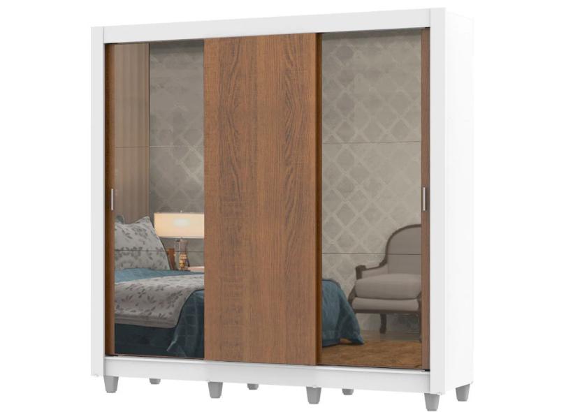 Guarda-Roupa Casal 3 Portas 4 Gavetas com Espelho Lyon Plus 2E com Pés Madesa