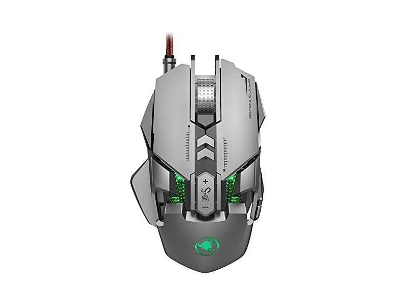 Mouse mecânico para jogos, iluminação RGB de 7 botões ajustável, até 6400 dpi página do mouse, adequado para laptops de casa e escritório (prata)