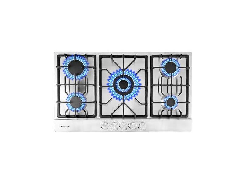 Fogão a gás de 86,4 cm, fogão a gás com 5 queimadores, proteção de termopar, botão de 37600 BTU de fácil controle, grades de ferro fundido pesadas conversíveis NG/GLP de aço inoxidável