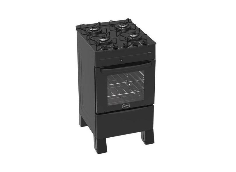 Fogão 4 Bocas Zeus Glass Super Realce A Gás Preto 50L
