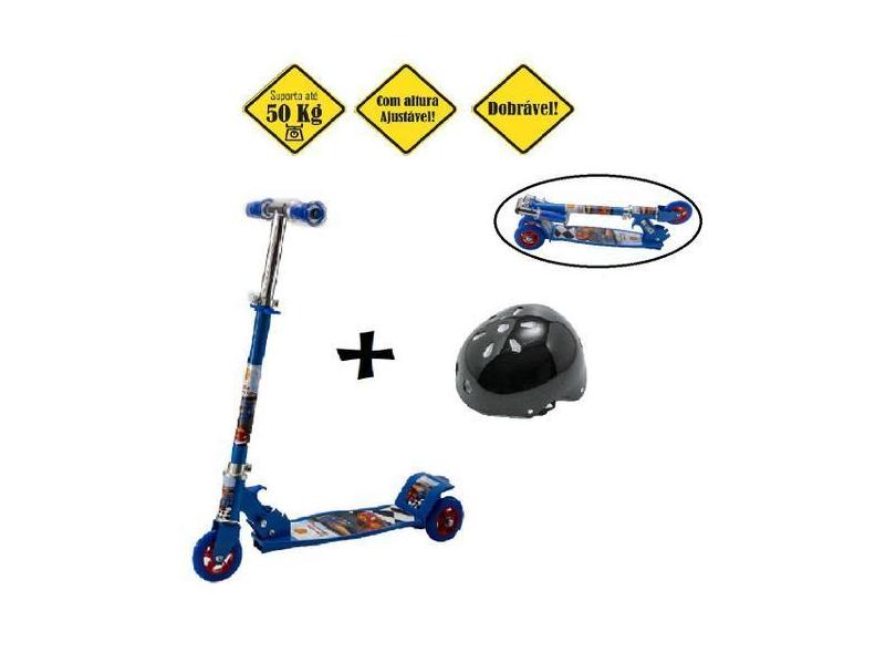 Patinete Scooter Corrida Divertida Presente Capacete Preto - Dm Toys