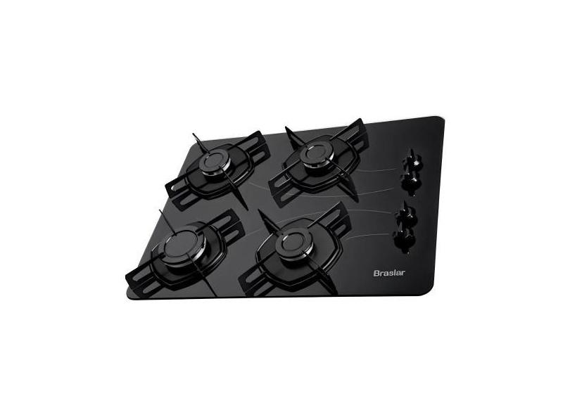 Cooktop 4 Bocas A Gás Braslar Pop Com Mesa De Vidro Preto Bivolt