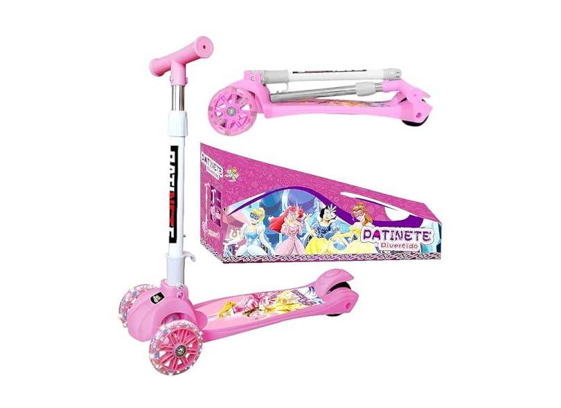 Patinete Princesas Ajuste Altura 3 Rodas Luz Freio Até 45kg