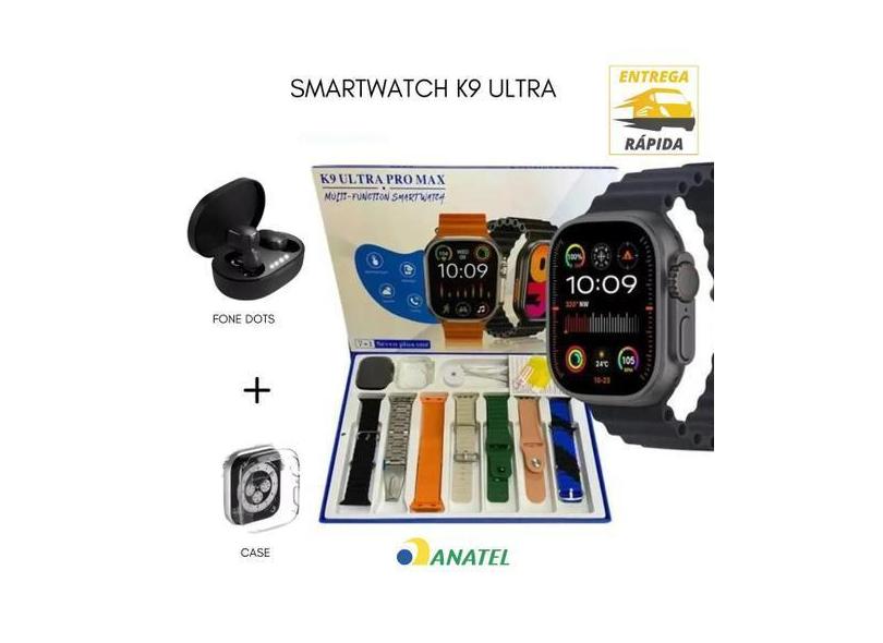 Relógio smartwatch K9 Ultra Max com 7 pulseiras capa de proteção e fon