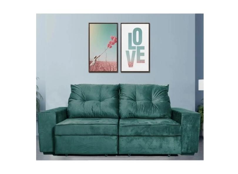 Sofá Reclinável Retrátil Suede Malaquita com Baú 230cm Nabas Estofados