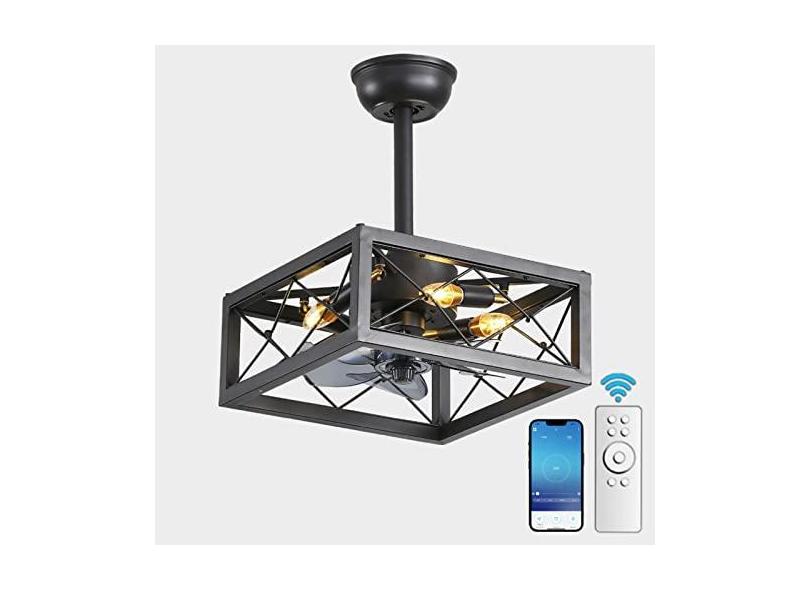 Ventilador de teto enjaulado com luzes com controle remoto Ventilador de teto embutido industrial de 17,7 "Luz de teto com 6 velocidades de vento ajustável Ventilador de teto de fazenda para