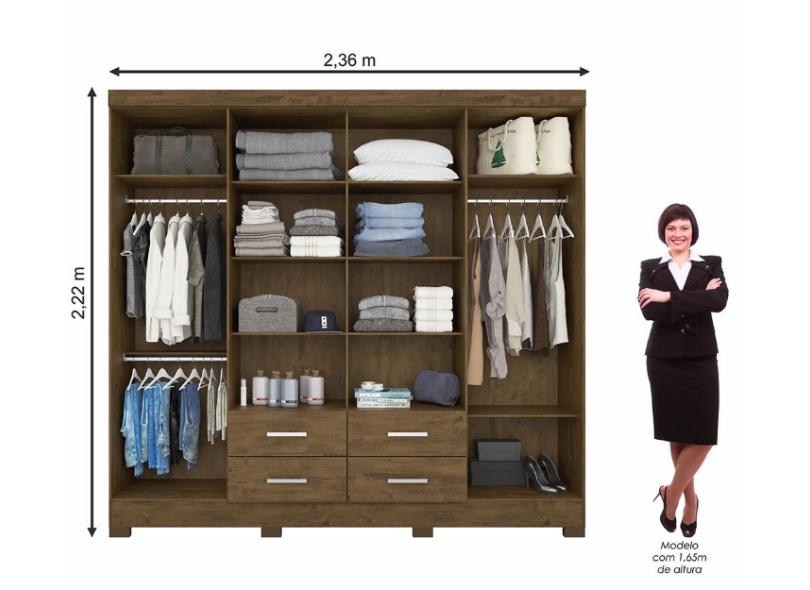 Guarda-Roupa Casal 8 Portas 4 Gavetas com Espelho San Lorenzo Plus 2E com Pés Moval