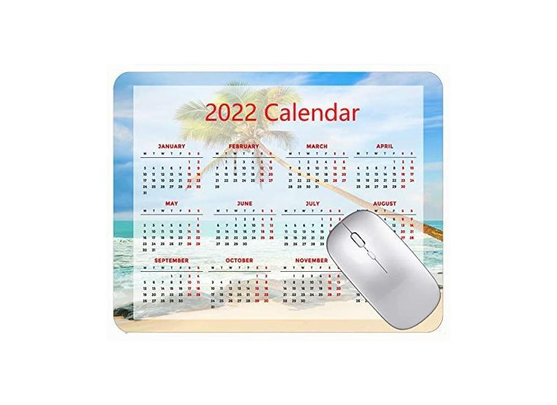 Mouse pad com calendário 2022 com bordas costuradas, palmeiras pretas para jogos, palmeiras, costa, mar, com bordas costuradas