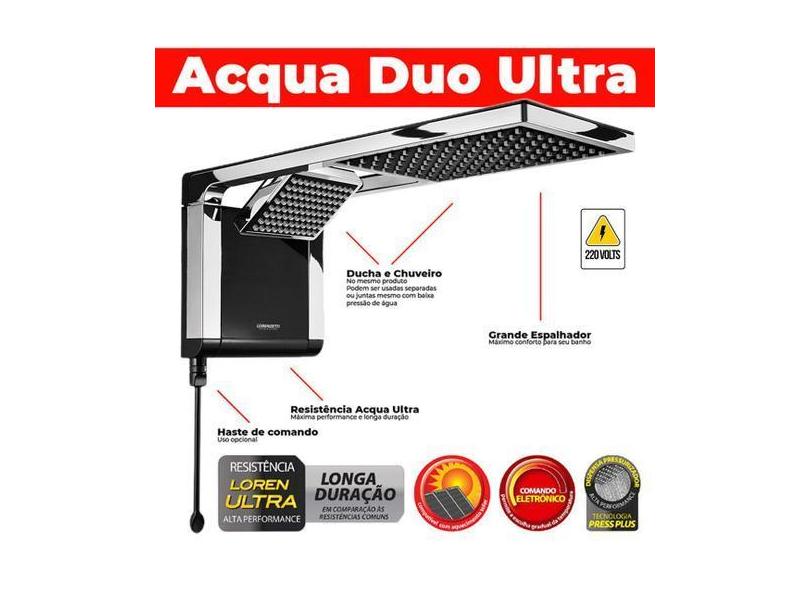 Chuveiro Elétrico Grande Lorenzetti Acqua Duo Ultra Preto C/ Cromado 2