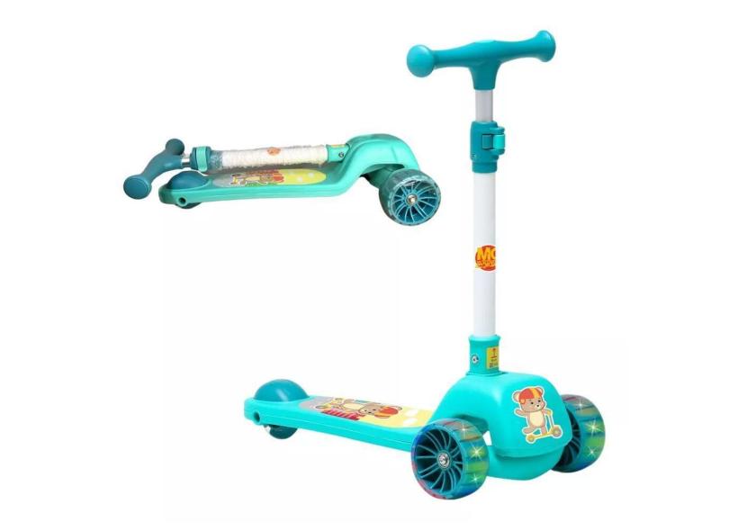 Patinete Urso Fofo Azul Para Criança 50kg Ajustavel Dobravel