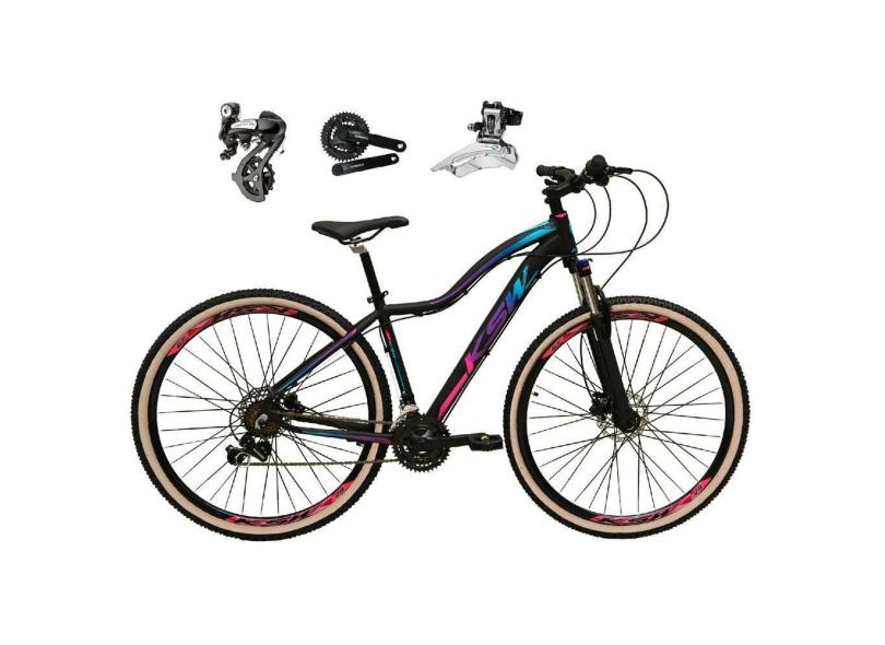 Bicicleta aro 29 Ksw Mwza Shimano Altus 24V Freio a Disco Hidráulico Garfo com Trava com Pneu Faixa Bege - Preto/Pink/Azul