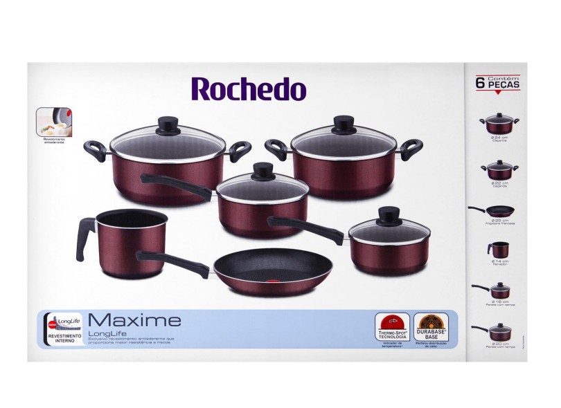 Conjunto de Panelas Alumínio 6 peça(s) Rochedo Maxime